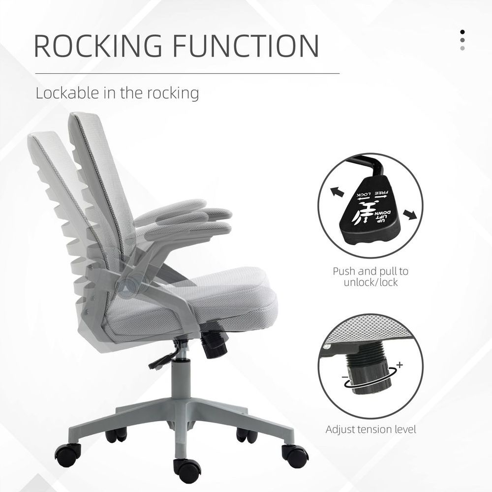 Grey Mesh Task Chair for Home Office with Lumbar Support and Armrests for Comfort
