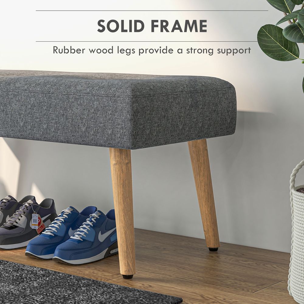 Upholstered Bed End Bench Ottoman: Tufted Linen for Entryway & Living Room