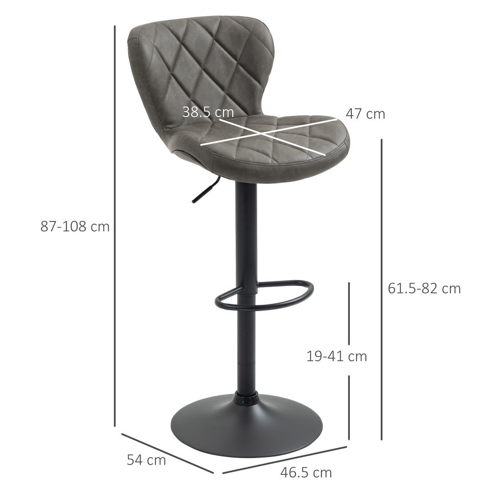 Set of 2 Adjustable Height Swivel Bar Stools in Dark Grey
