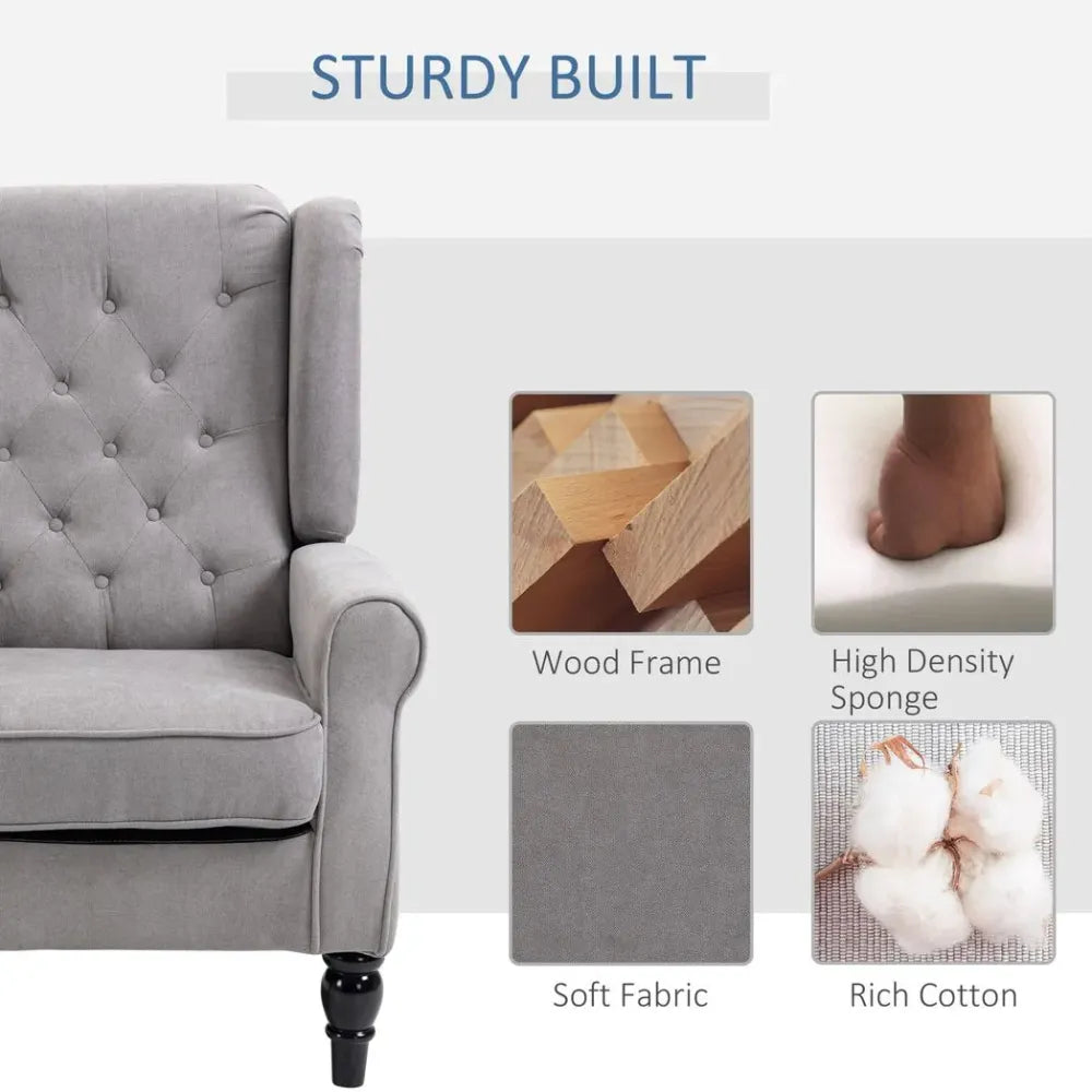 Grey Retro Wingback Accent Chair with Wooden Frame, Ideal for Living Room Styling