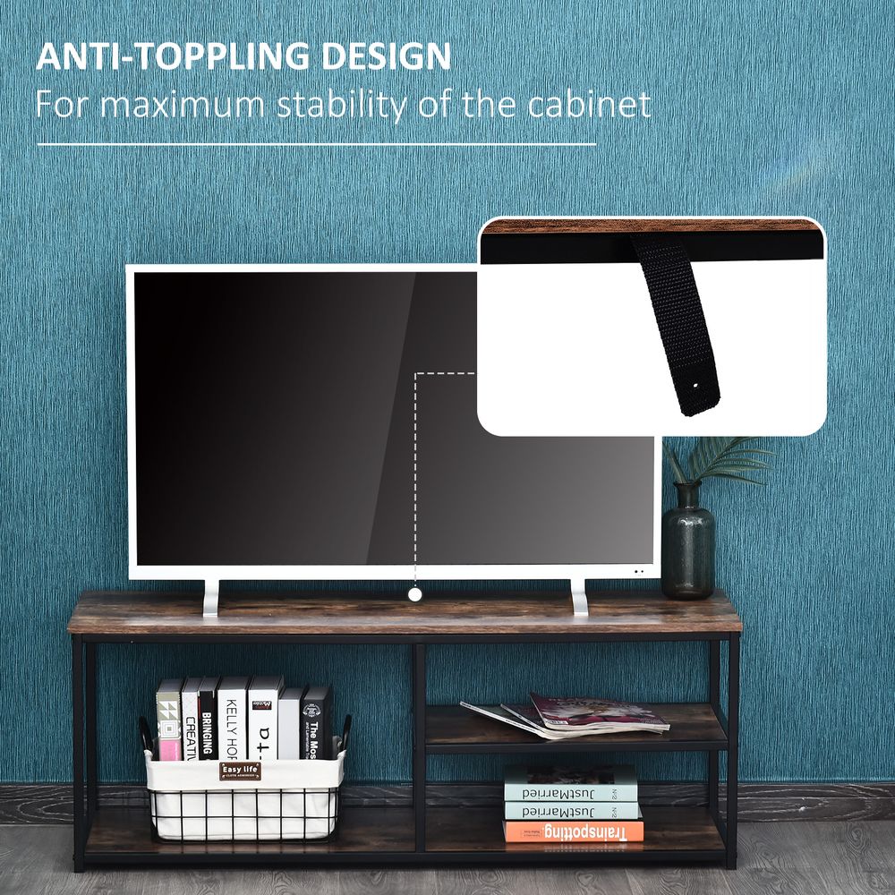 Steel Frame Industrial-Style TV Stand with Shelf, Black/Brown