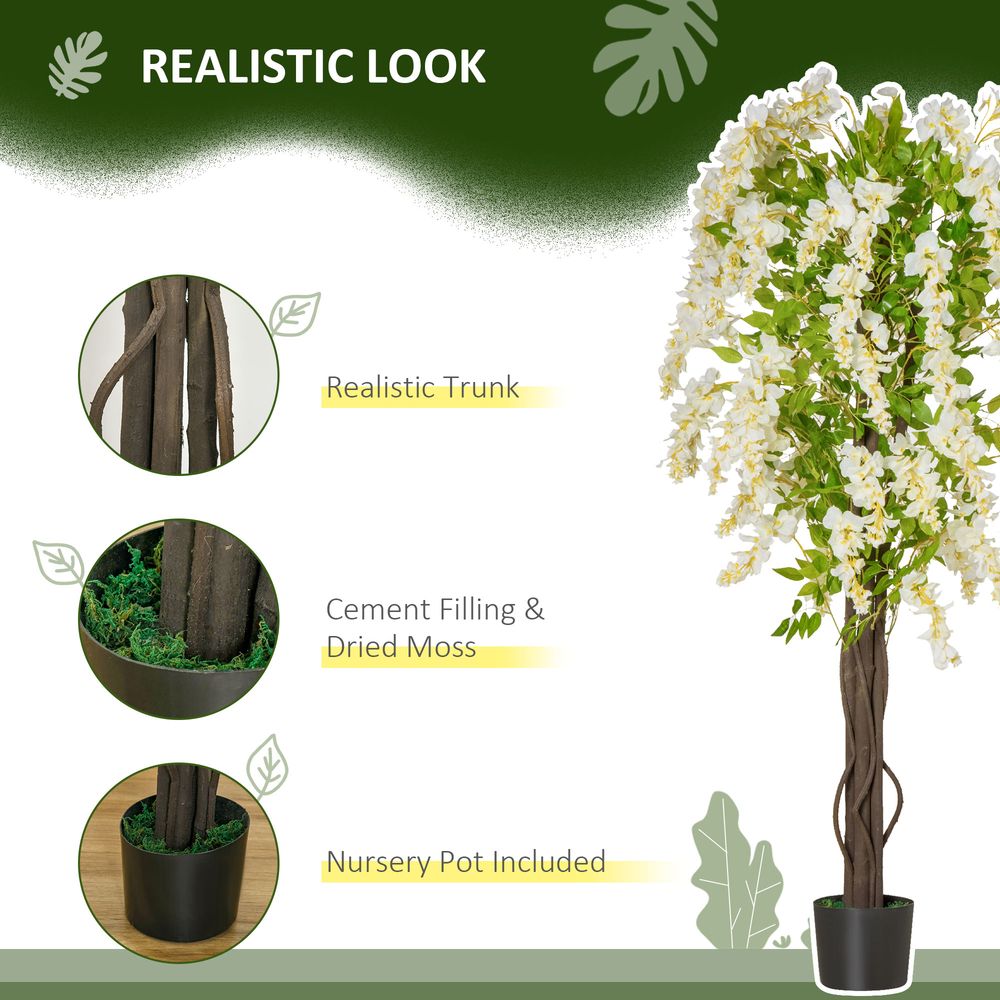 160cm Realistic Artificial White Wisteria Tree for Stunning Decorative Appeal