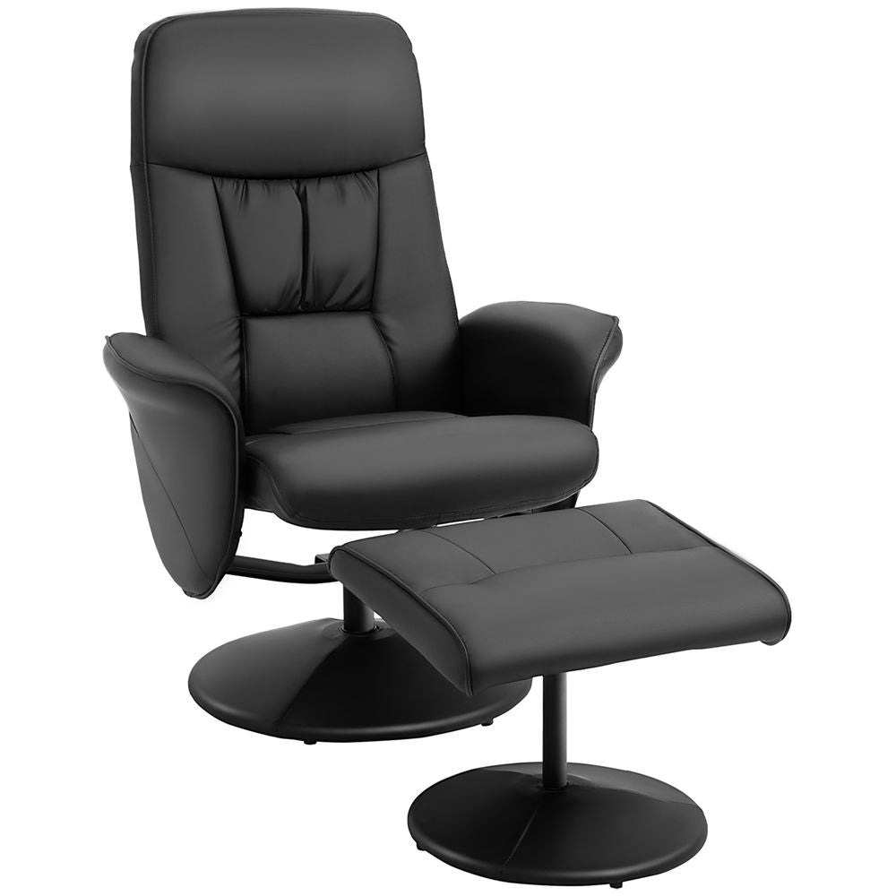2-Piece Reclining Armchair & Ottoman Set – 360-Degree Swivel PU Leather – Black