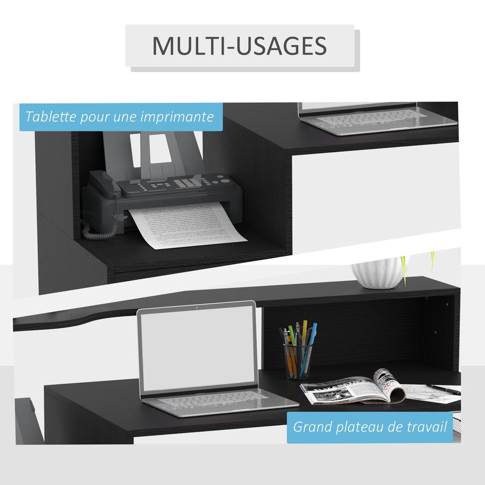 Black Multi-Storage Workstation Desk Table with Storage Shelves for Office Use
