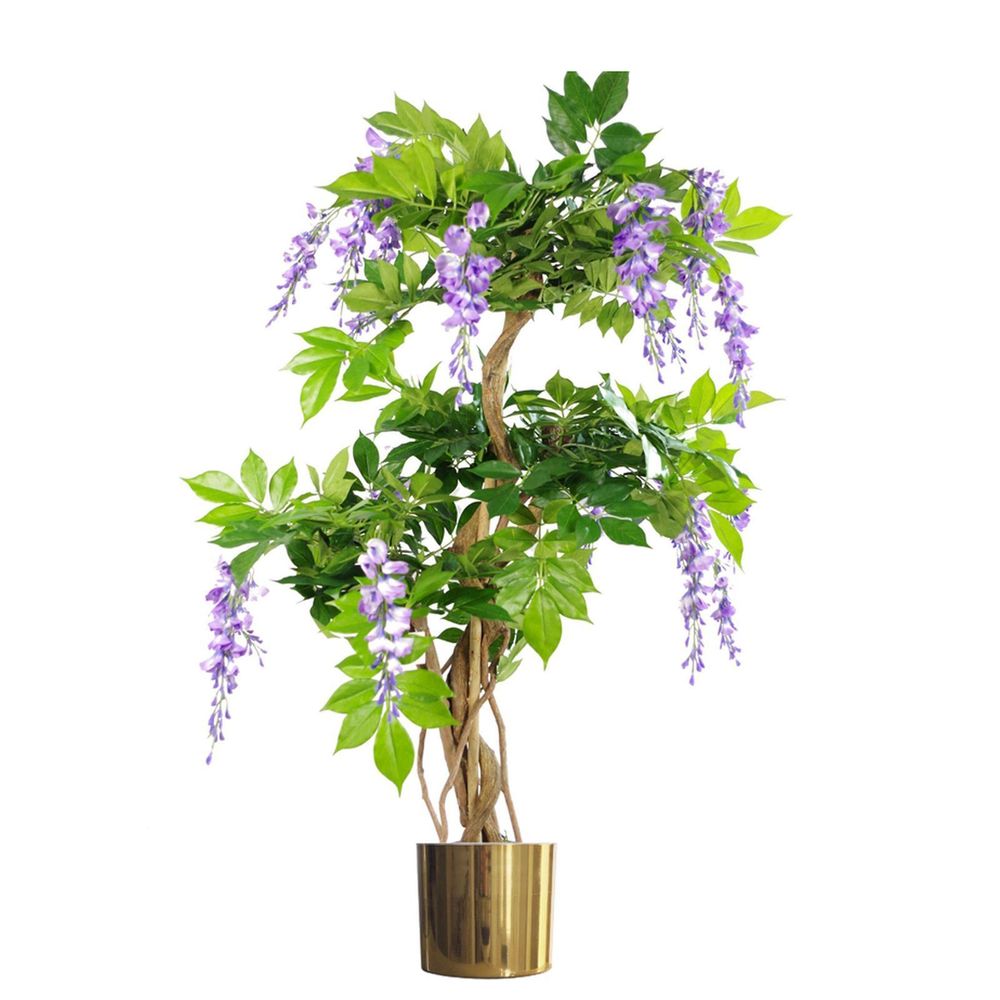110cm Purple Wisteria Tree with Gold Planter - Elegant Decorative Touch