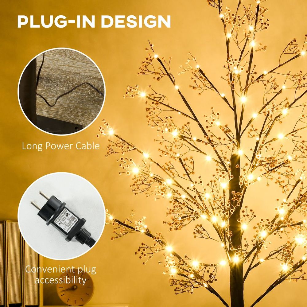 6FT Artificial Tree with Warm White LED Lights and Baby Breath Flowers for Holiday Celebrations