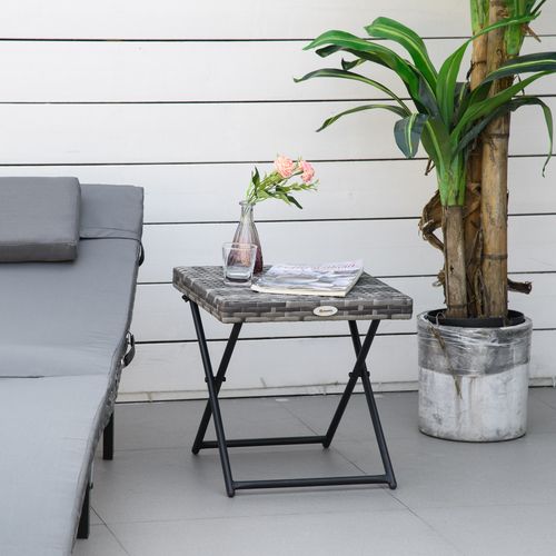 Folding Square Rattan Coffee Table Bistro Balcony Garden Steel Outsunny