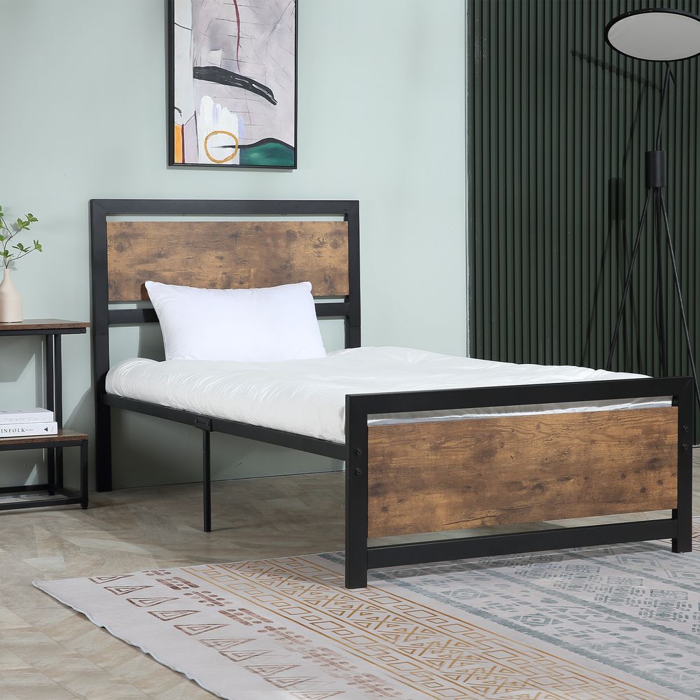 Single Metal Bed Frame with Headboard and Footboard, Dimensions 97x195x103cm