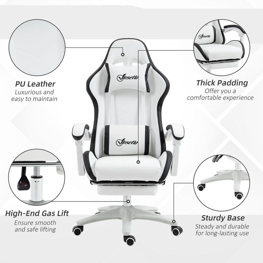 Black Racing Style Gaming Chair with Reclining Function and Comfortable Footrest