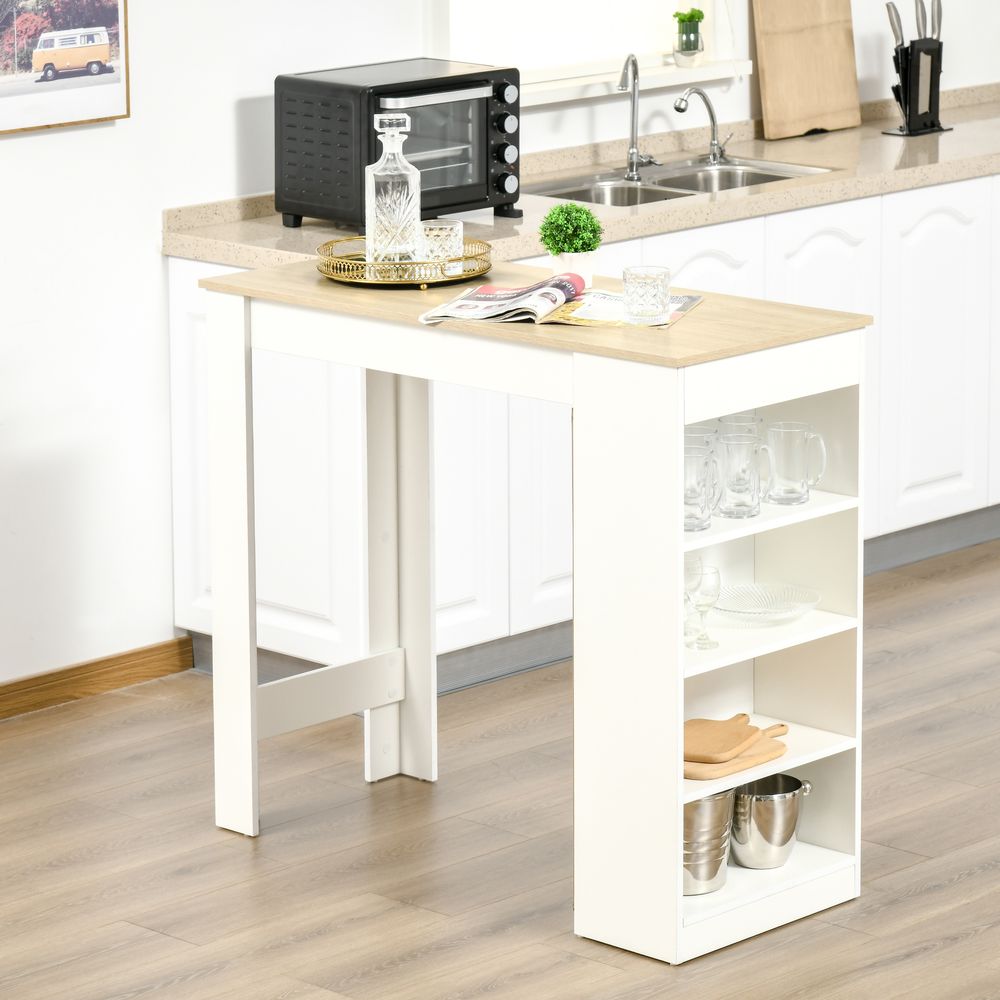 Bar Table and Coffee Table for Kitchen or Dining, with 4-Tier Shelf, Natural