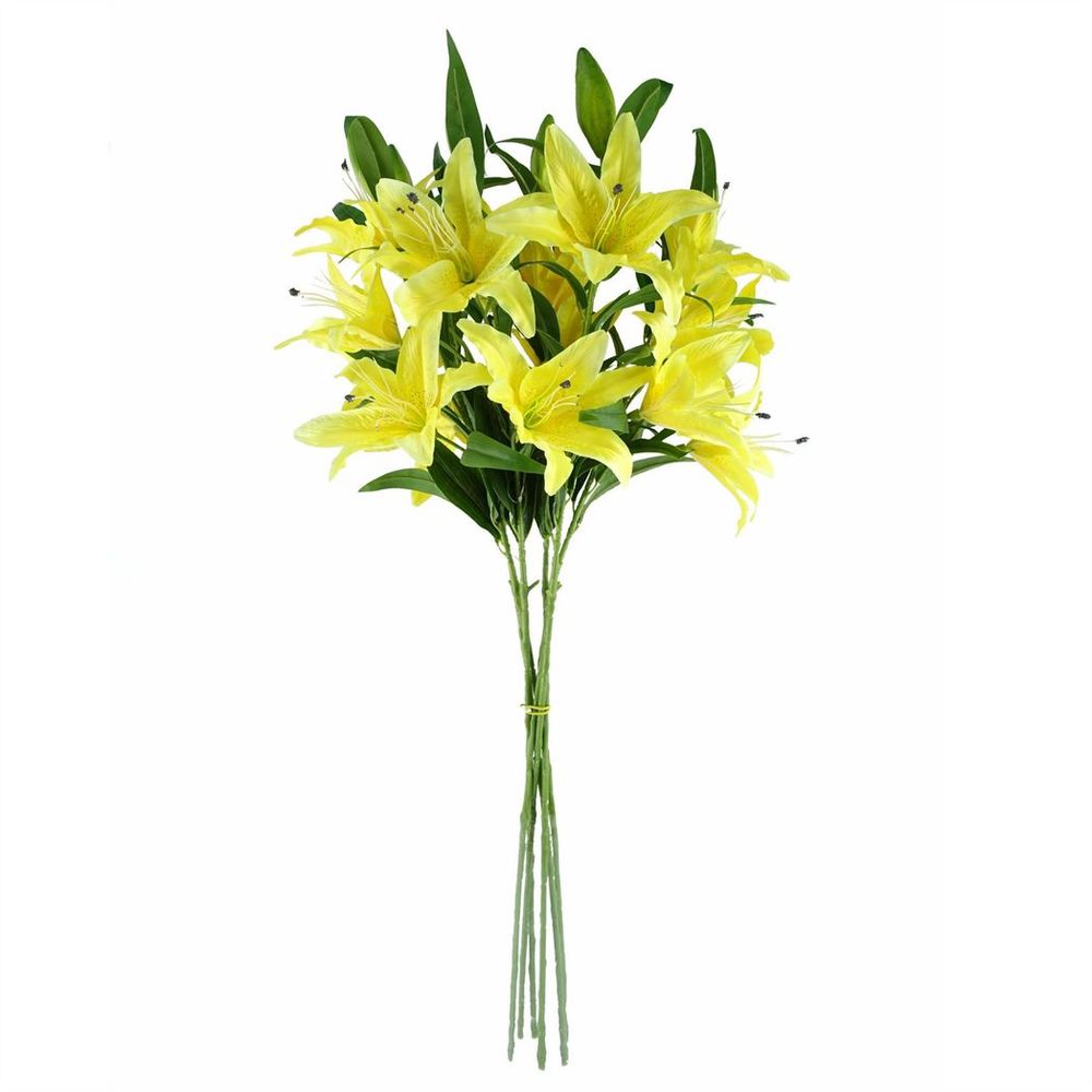 Pack of 6 x 100cm Large Yellow Lily Stems - 18 Flowers
