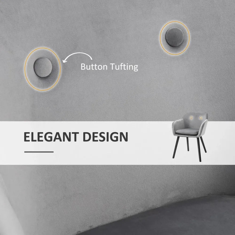 Set of 2 Modern Upholstered Fabric Bucket Seat Armchairs – Grey Dining Room Chairs