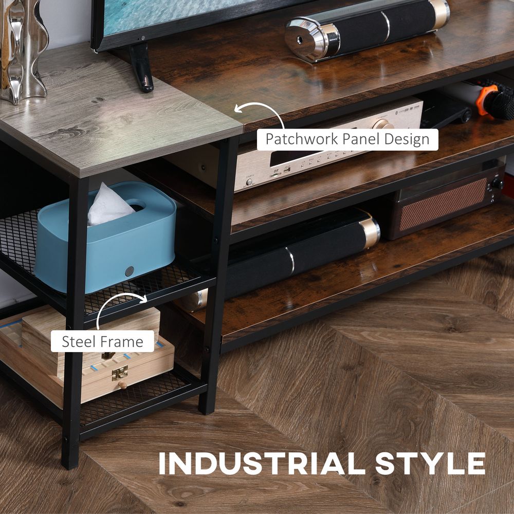 Brown & Grey TV Unit Cabinet for TVs up to 65 Inches with Shelves