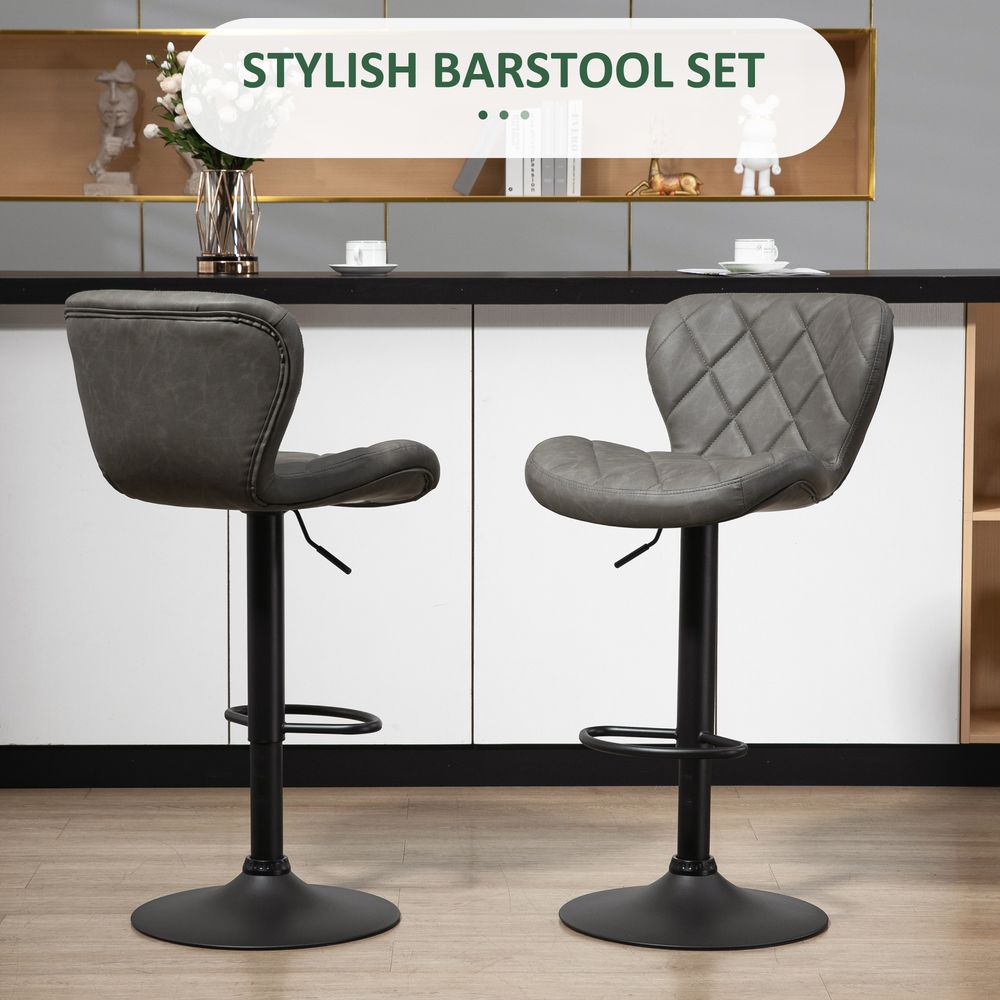 Set of 2 Adjustable Height Swivel Bar Stools in Dark Grey