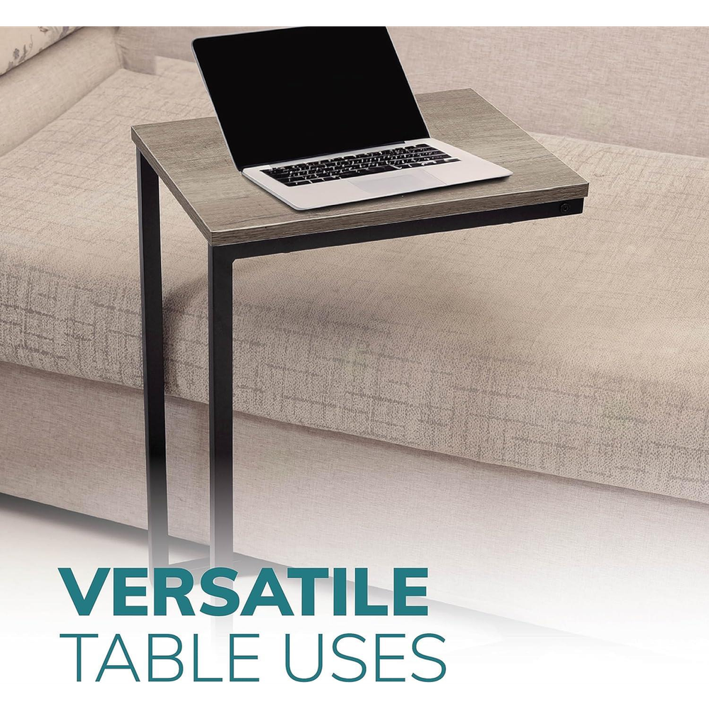 Black Powder Coated C-Shaped Side Table With Laminated Wooden Surface