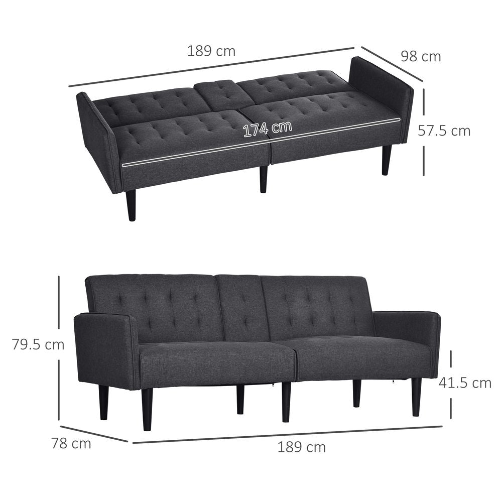 Grey 3-Seater Upholstered Sofa Bed with Recliner and Cupholders for Home Theatre