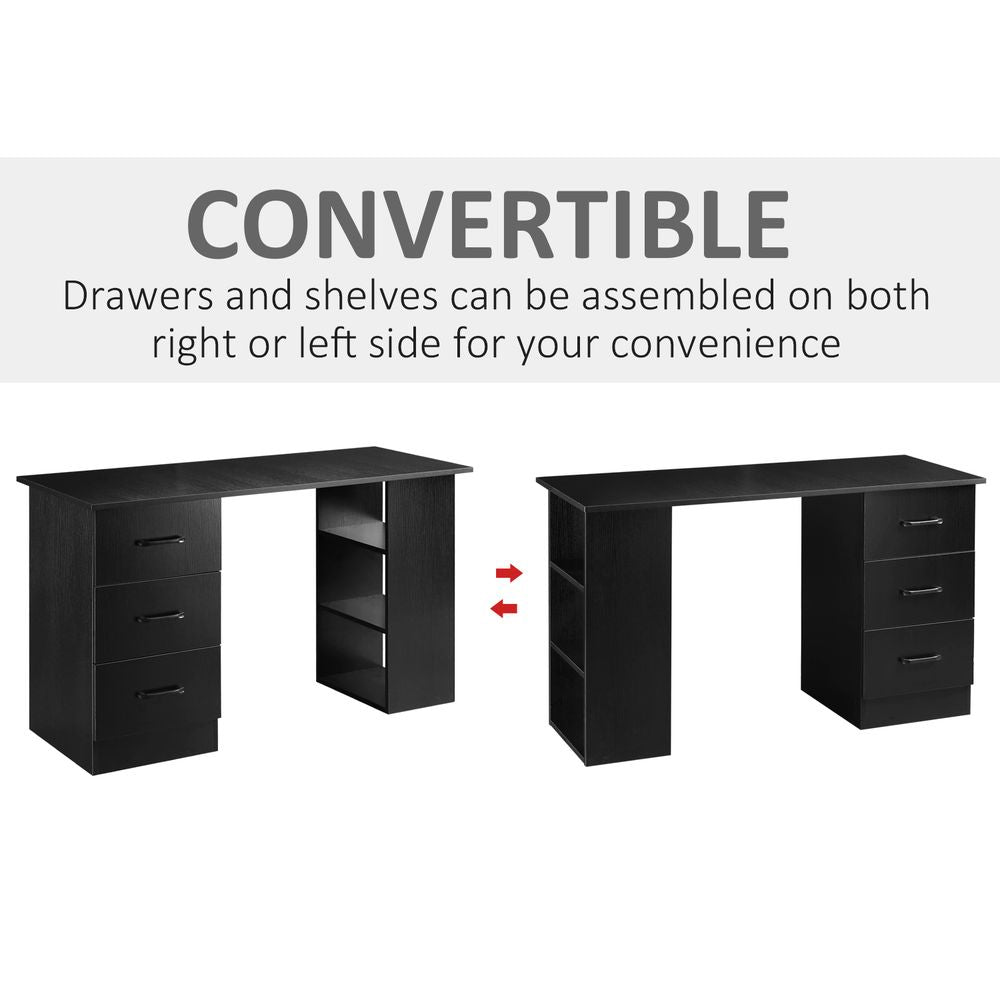 120cm Black Writing Desk with Shelf & Drawers - Ideal Computer Table for Stylish Home Office