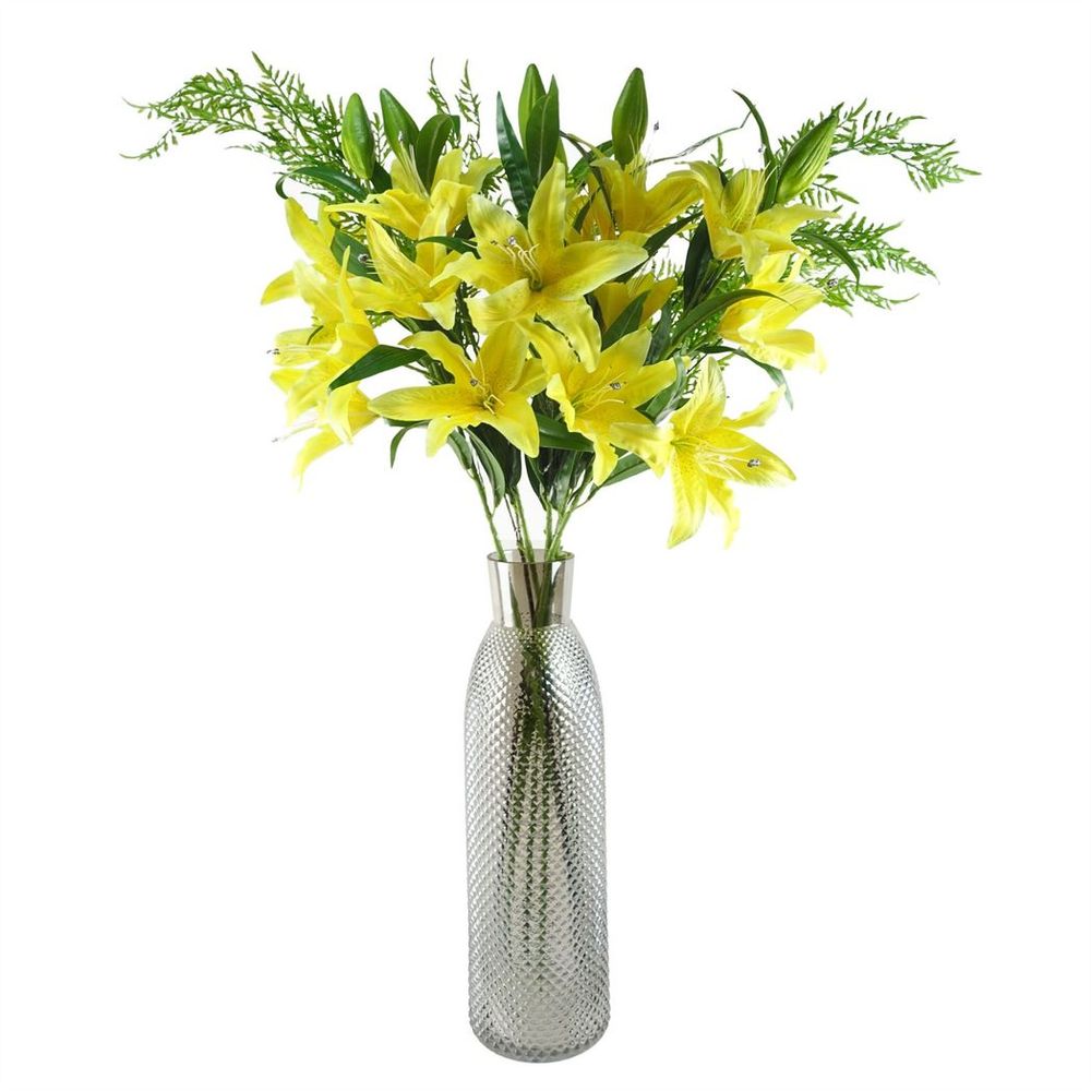 Pack of 6 x 100cm Large Yellow Lily Stems - 18 Flowers