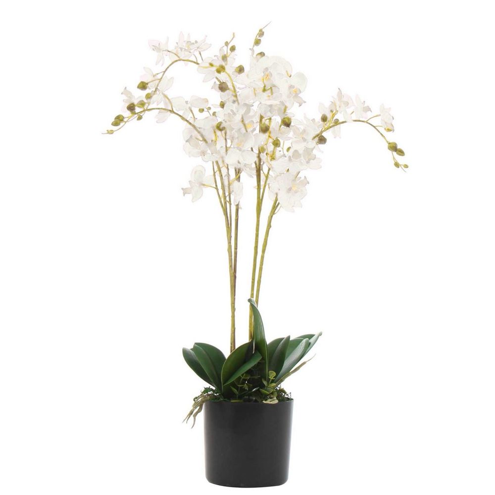 60cm Luxury Artificial Orchid with Three Stems in White, Realistic Plant for Home Decor
