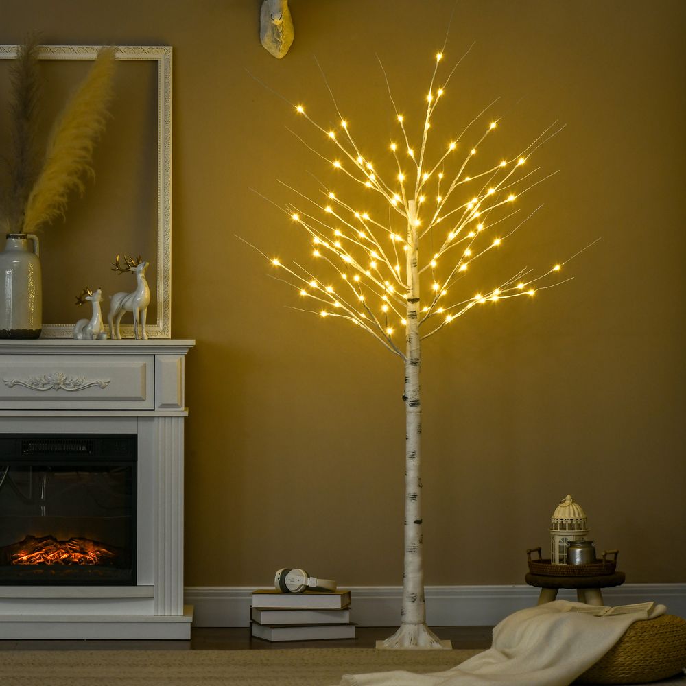 6ft Pre-Lit White Birch Tree with 96 Warm White LEDs