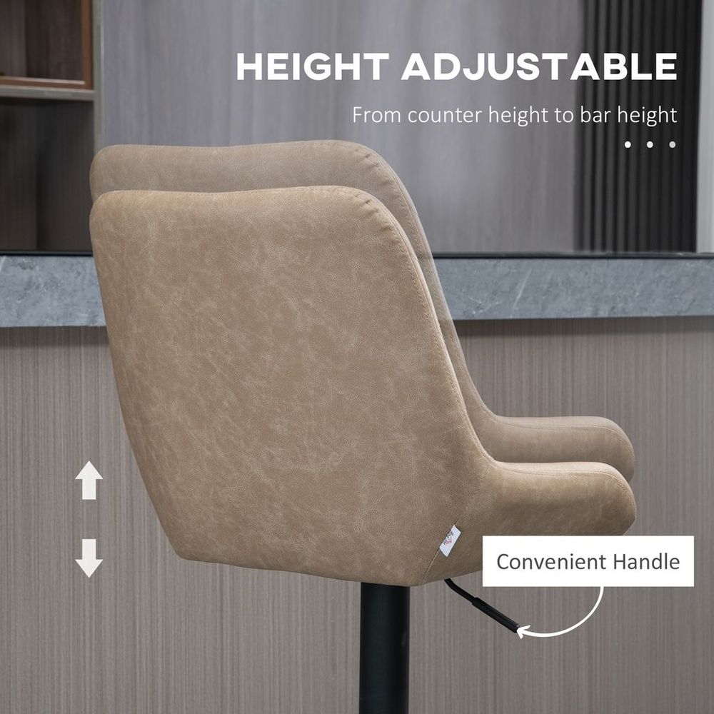 Bar Stools Set of 2, Adjustable Bar Chairs 360° Swivel for Kitchen Khaki