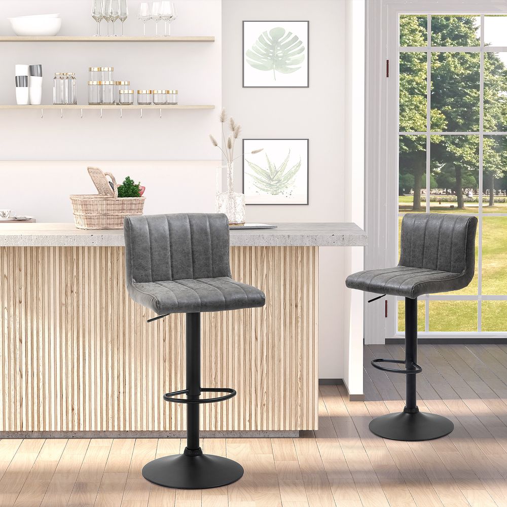 Set of 2 Adjustable Height Bar Stools with Footrests, Grey