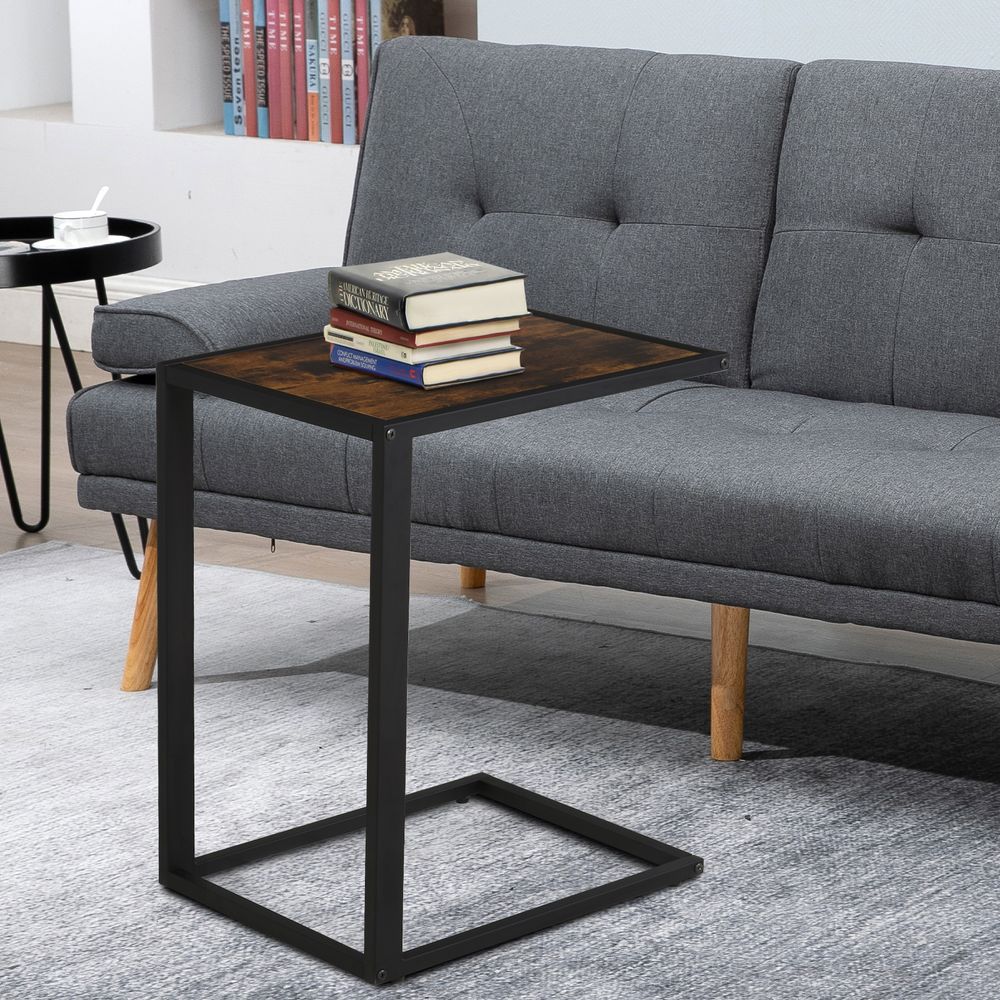 Brown Steel Frame C-Shaped Side Table, Modern and Functional