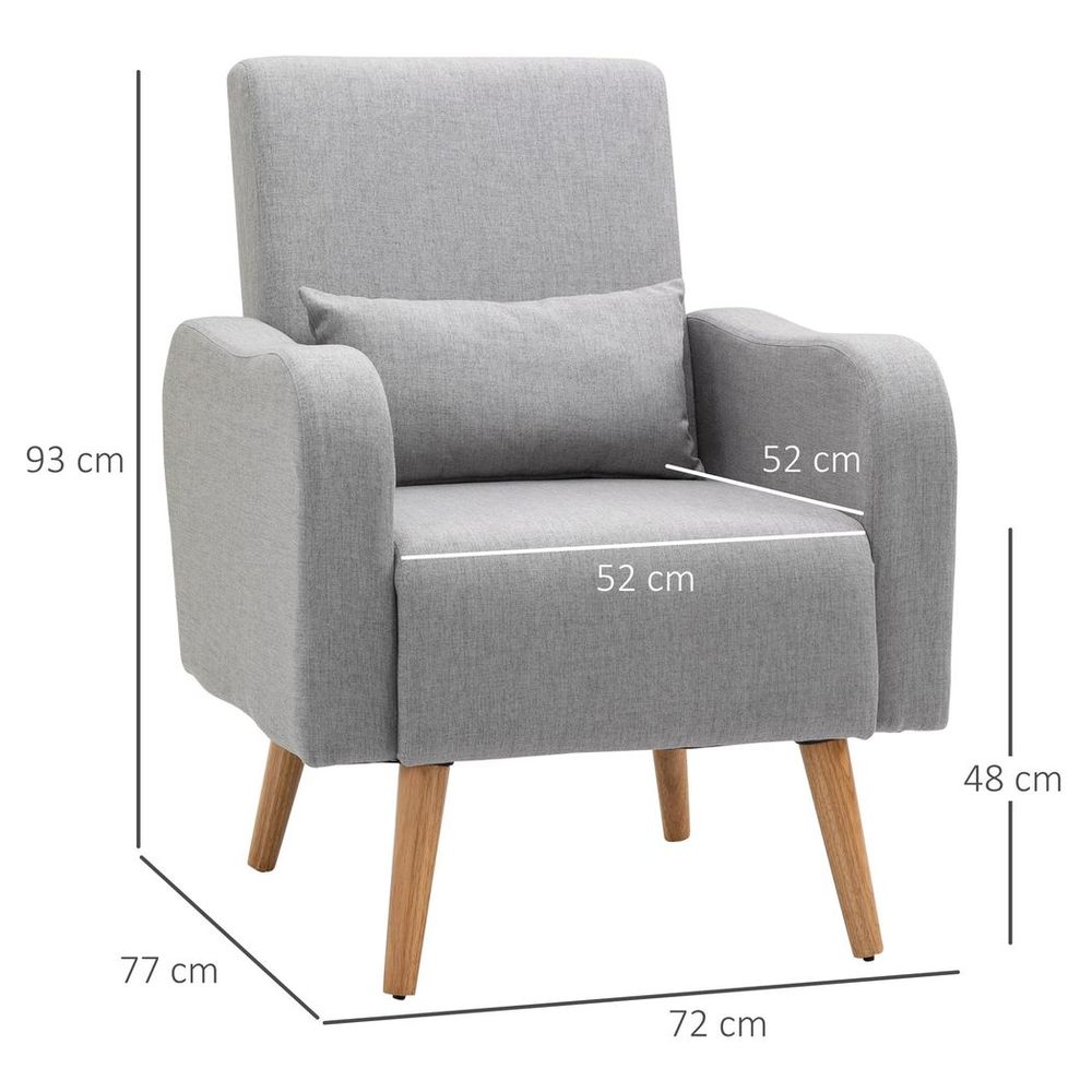 Nordic Leisure Lounge Accent Chair with Pillow, for Bedroom, Grey