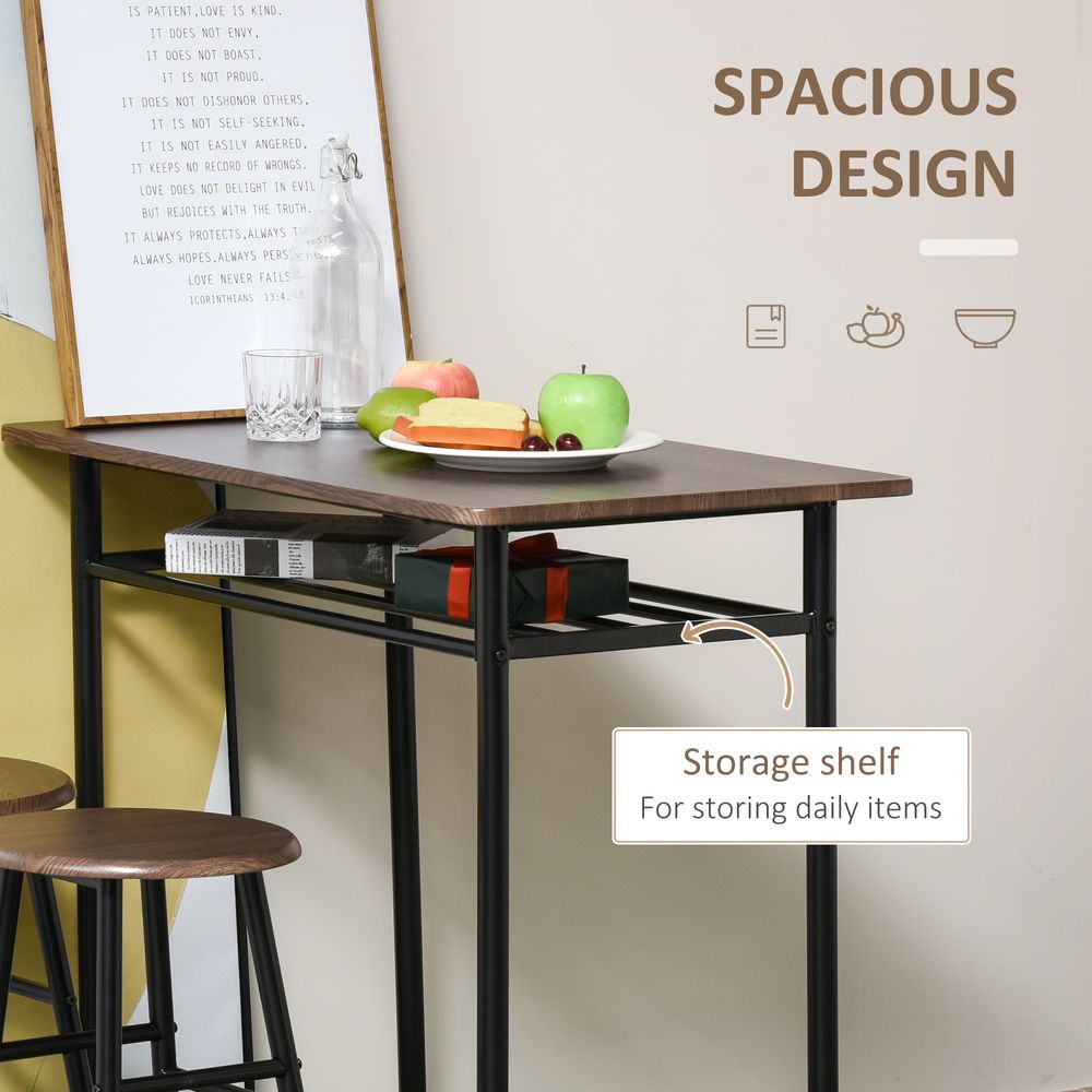 Bar Set – Includes 1 Metal Bar Table and 2 Stools – Black and Oak Finish