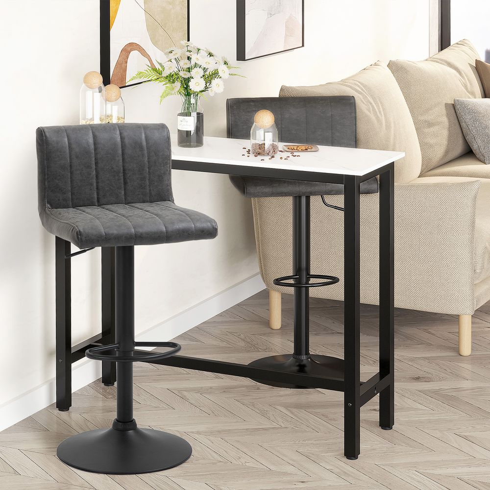 Set of 2 Adjustable Height Bar Stools with Footrests, Grey