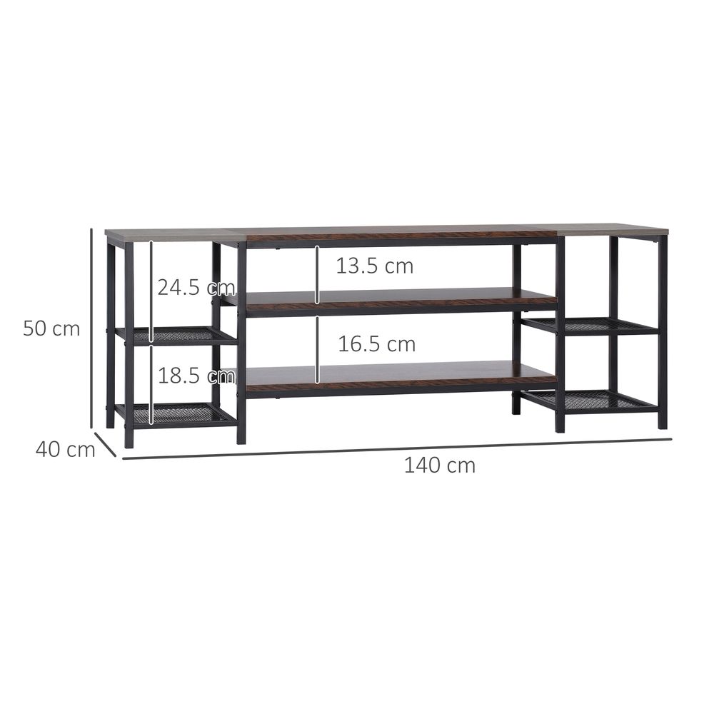 Brown & Grey TV Unit Cabinet for TVs up to 65 Inches with Shelves