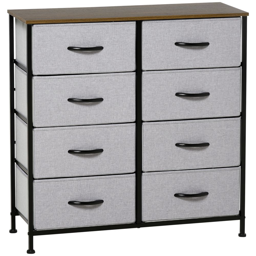 8-Drawer Fabric Chest of Drawers with Wooden Top for Closet and Hallway in Grey