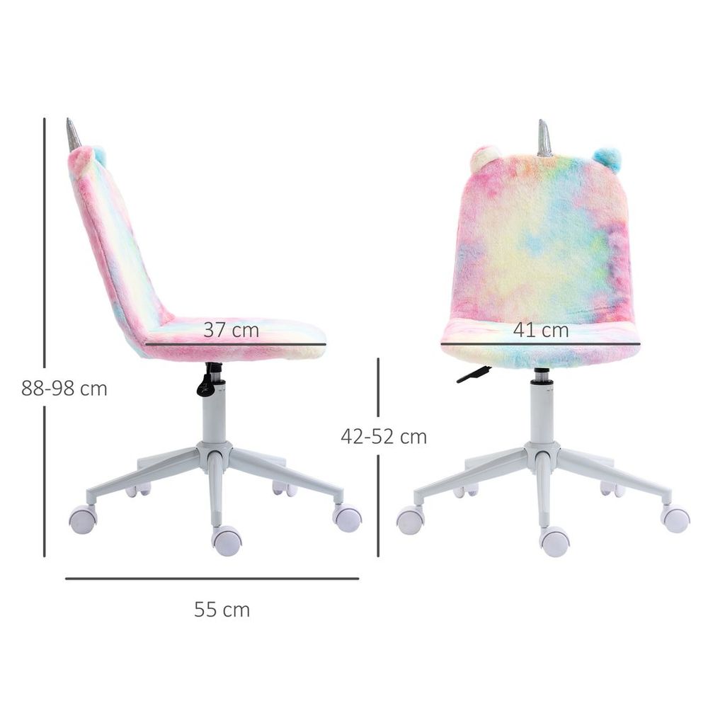 Rainbow Fluffy Unicorn Office Chair with Swivel Wheels, Cute and Fun Addition to Your Workspace