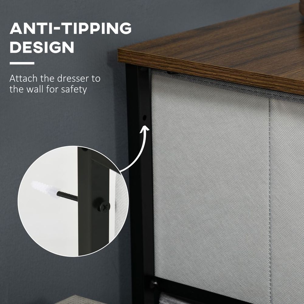 5-Drawer Fabric Chest of Drawers with Wooden Top for Closet and Hallway in Grey