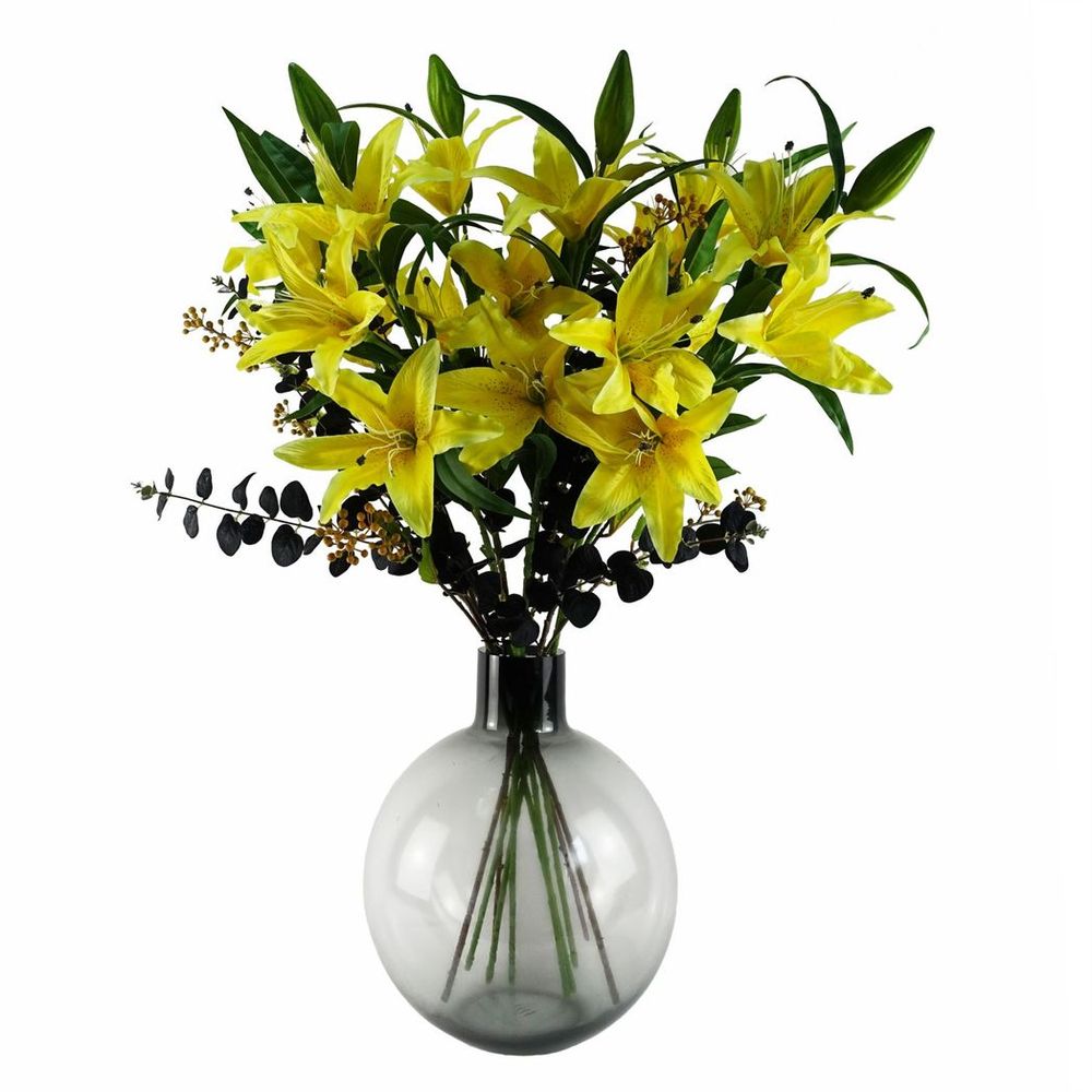 Pack of 6 x 100cm Large Yellow Lily Stems - 18 Flowers