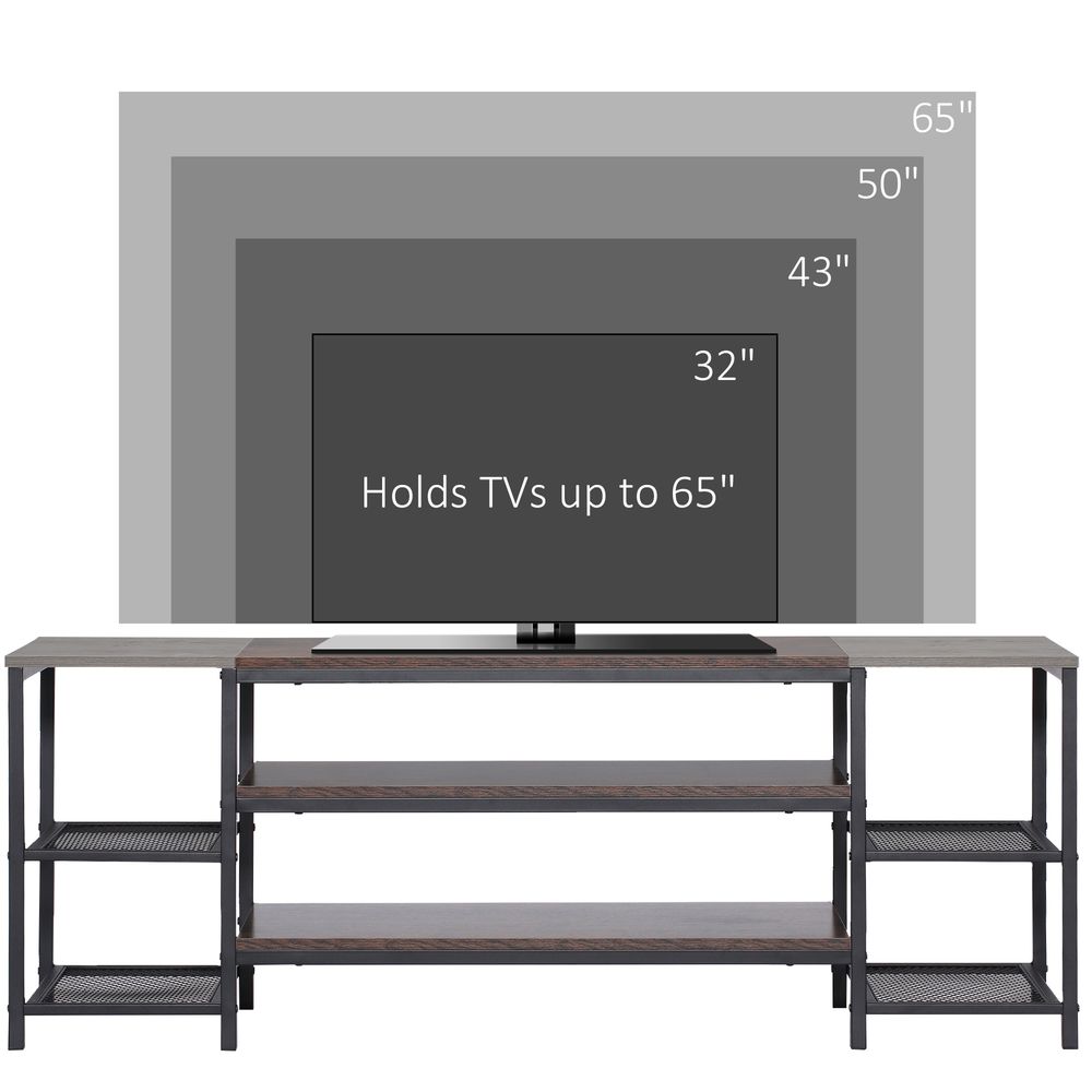 Brown & Grey TV Unit Cabinet for TVs up to 65 Inches with Shelves