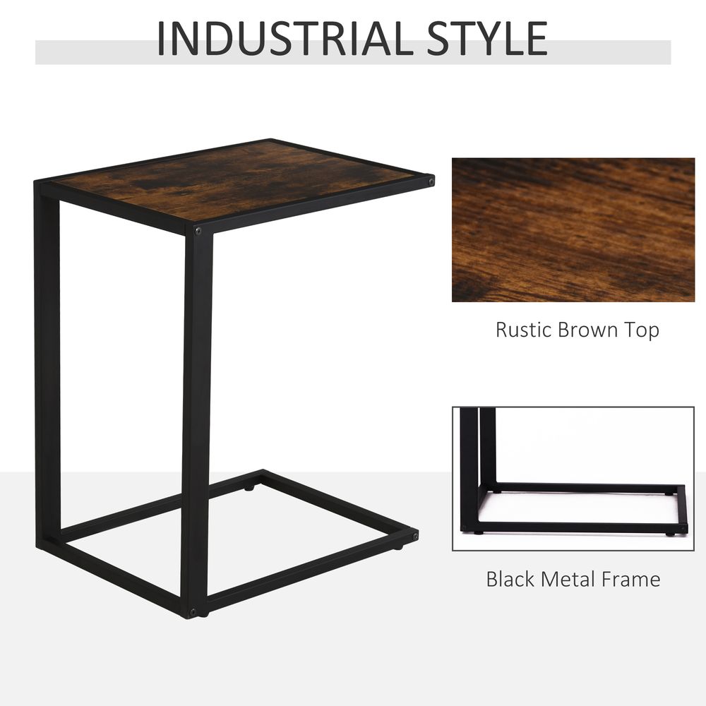 Brown Steel Frame C-Shaped Side Table, Modern and Functional