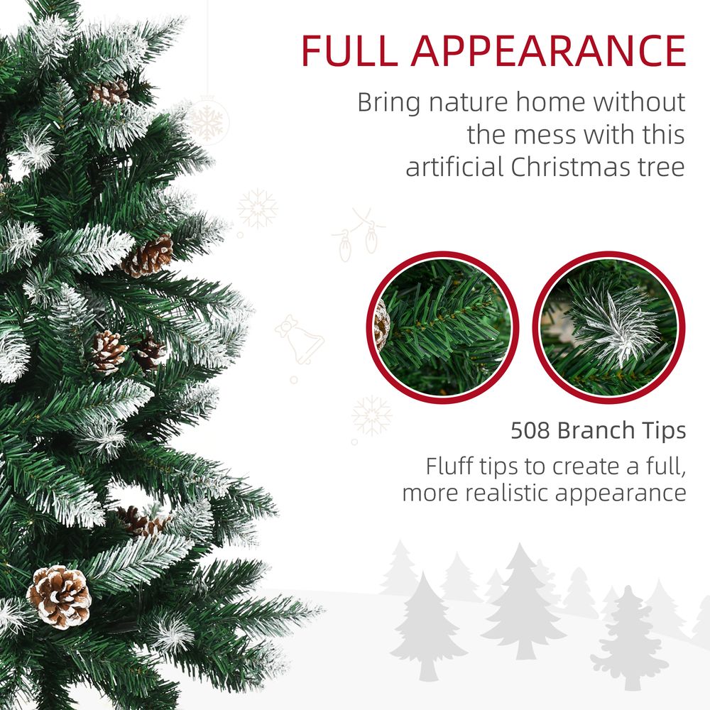 6FT Snow Artificial Christmas Tree for Holiday Home Decor with Pine Cones