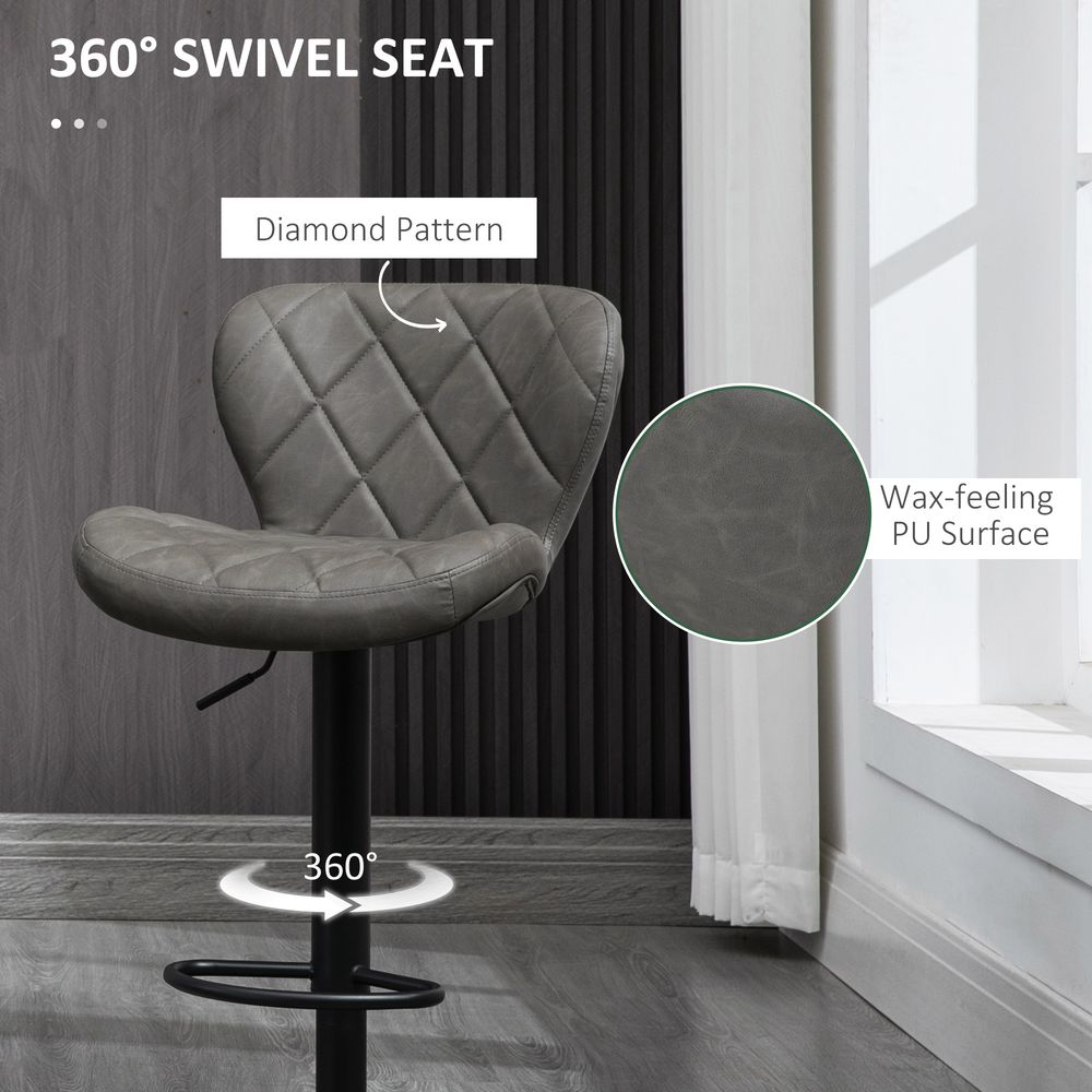 Set of 2 Adjustable Height Swivel Bar Stools in Dark Grey