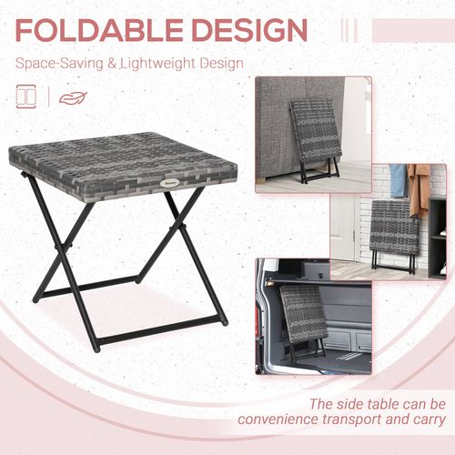 Folding Square Rattan Coffee Table Bistro Balcony Garden Steel Outsunny