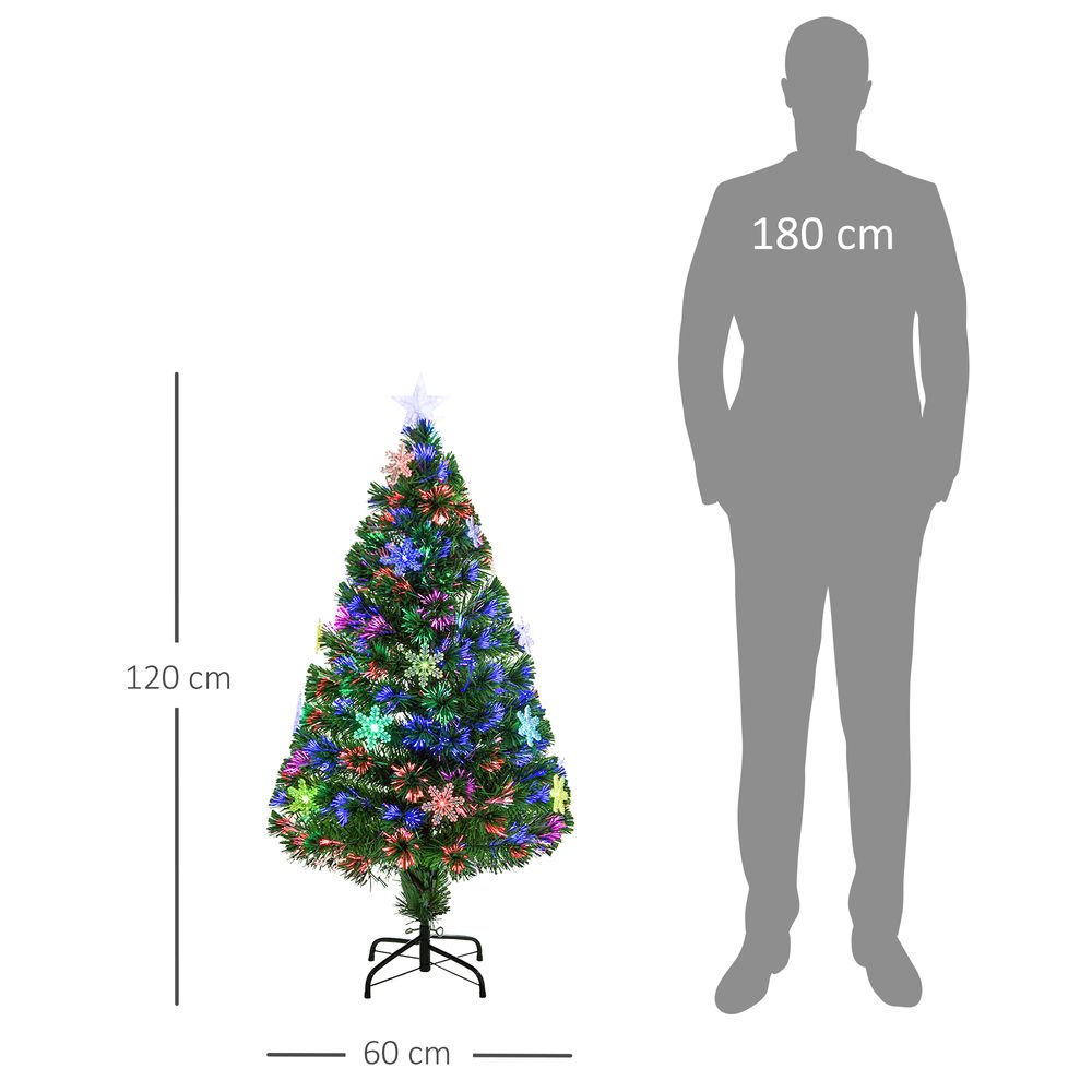 4FT Green Fibre Optic Artificial Christmas Tree with LED Snowflakes - Fireproof Features