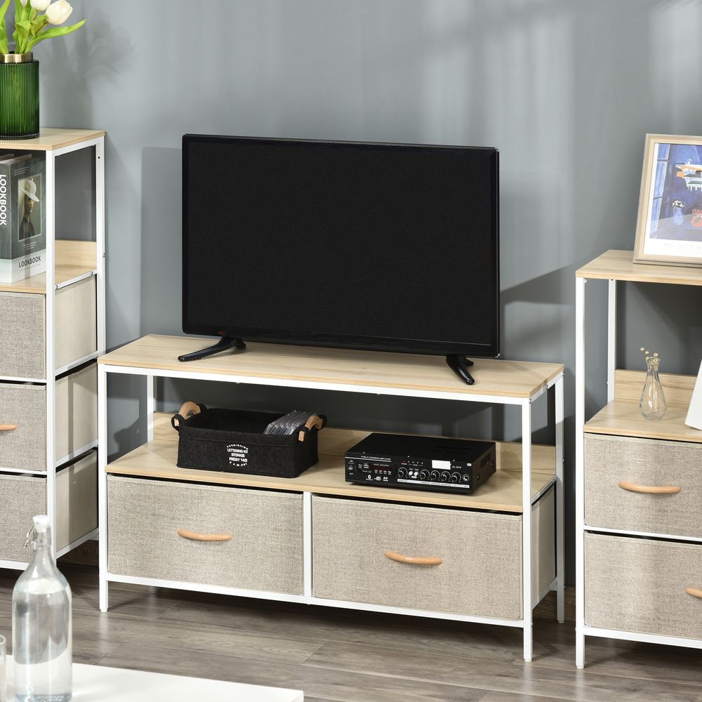 Maple-Coloured TV Cabinet with 2 Foldable Linen Drawers for Stylish Storage