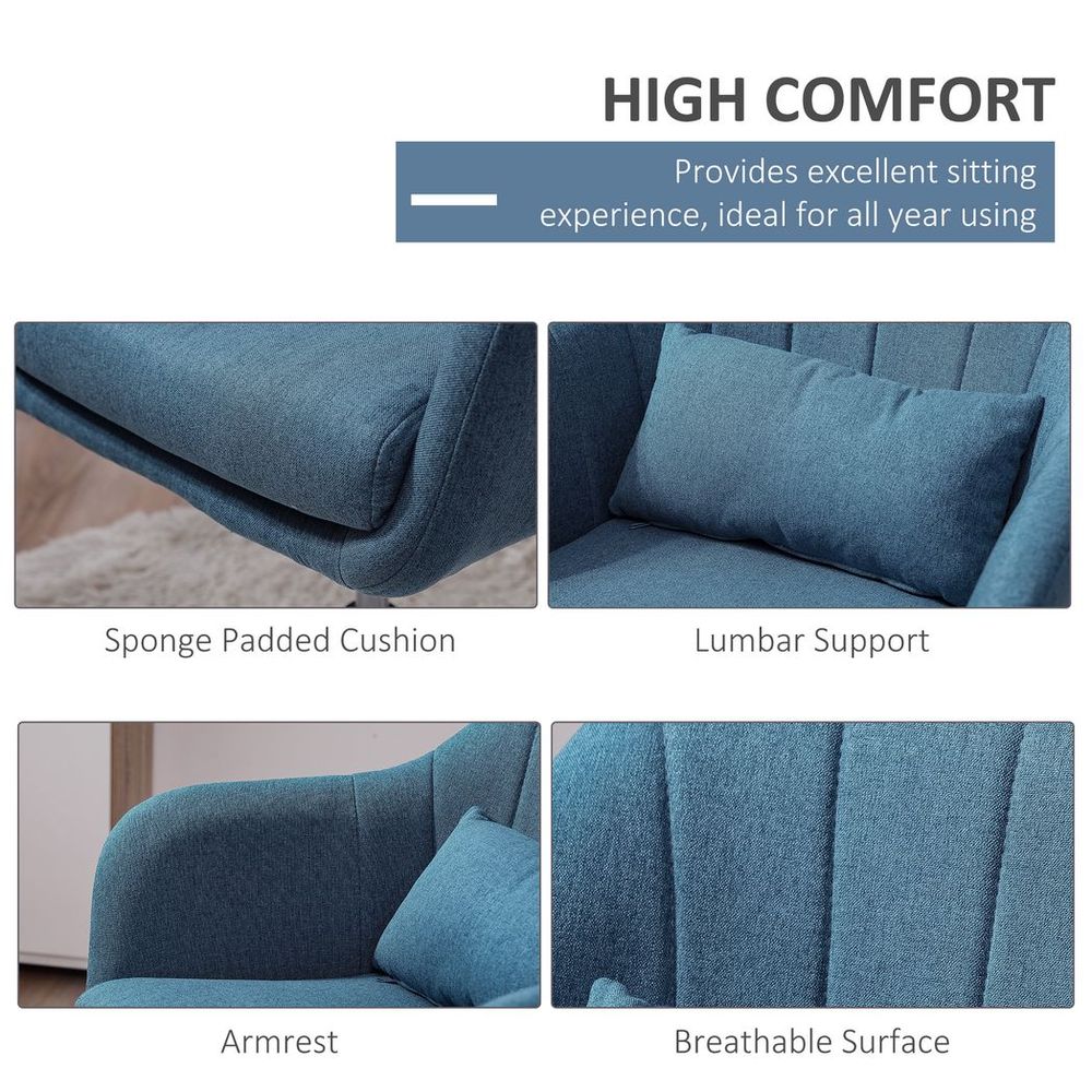Stylish Retro Linen Swivel Tub Chair Steel Frame Cushion Seat Blue