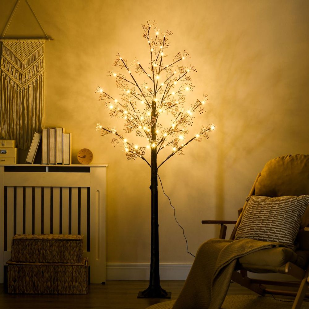 6FT Artificial Tree with Warm White LED Lights and Baby Breath Flowers for Holiday Celebrations