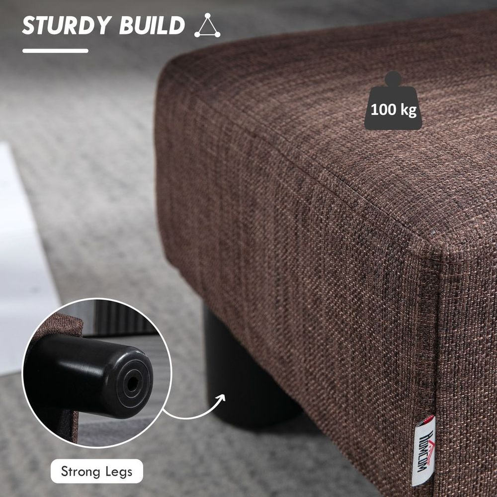 Stylish Brown Linen Fabric Footstool Ottoman Cube with 4 Plastic Legs for Modern Decor
