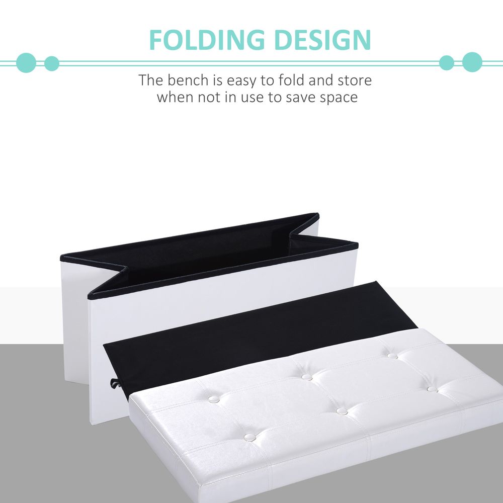 Cream White Folding Faux Leather Storage Cube Ottoman Bench Seat