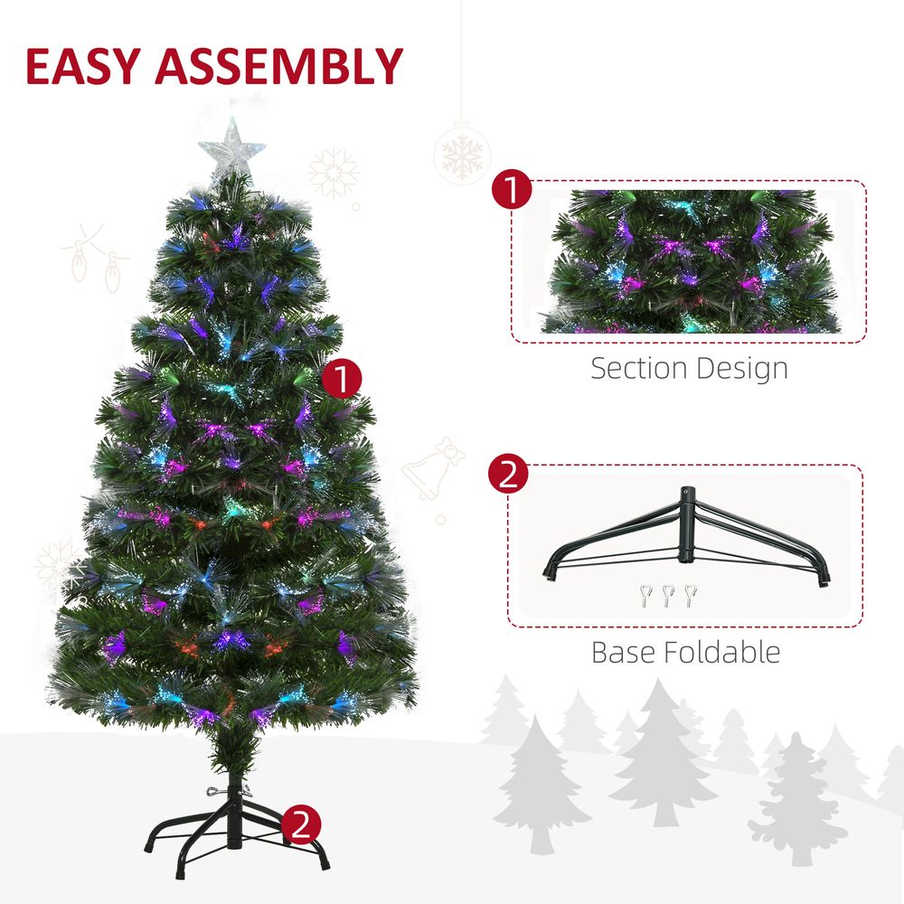 4FT Multicoloured Artificial Christmas Tree with Fibre Optic Lights and Star Holder