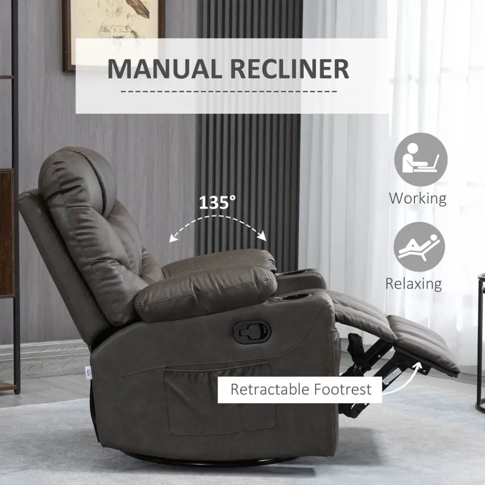 Brown PU Leather Manual Recliner Armchair for Comfortable Living Room Seating