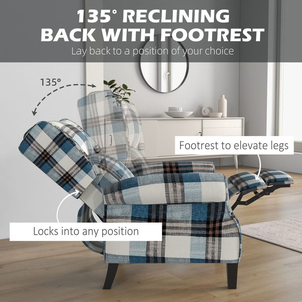 Blue Wingback Recliner Chair with Padded Armrests for Living Room Comfort