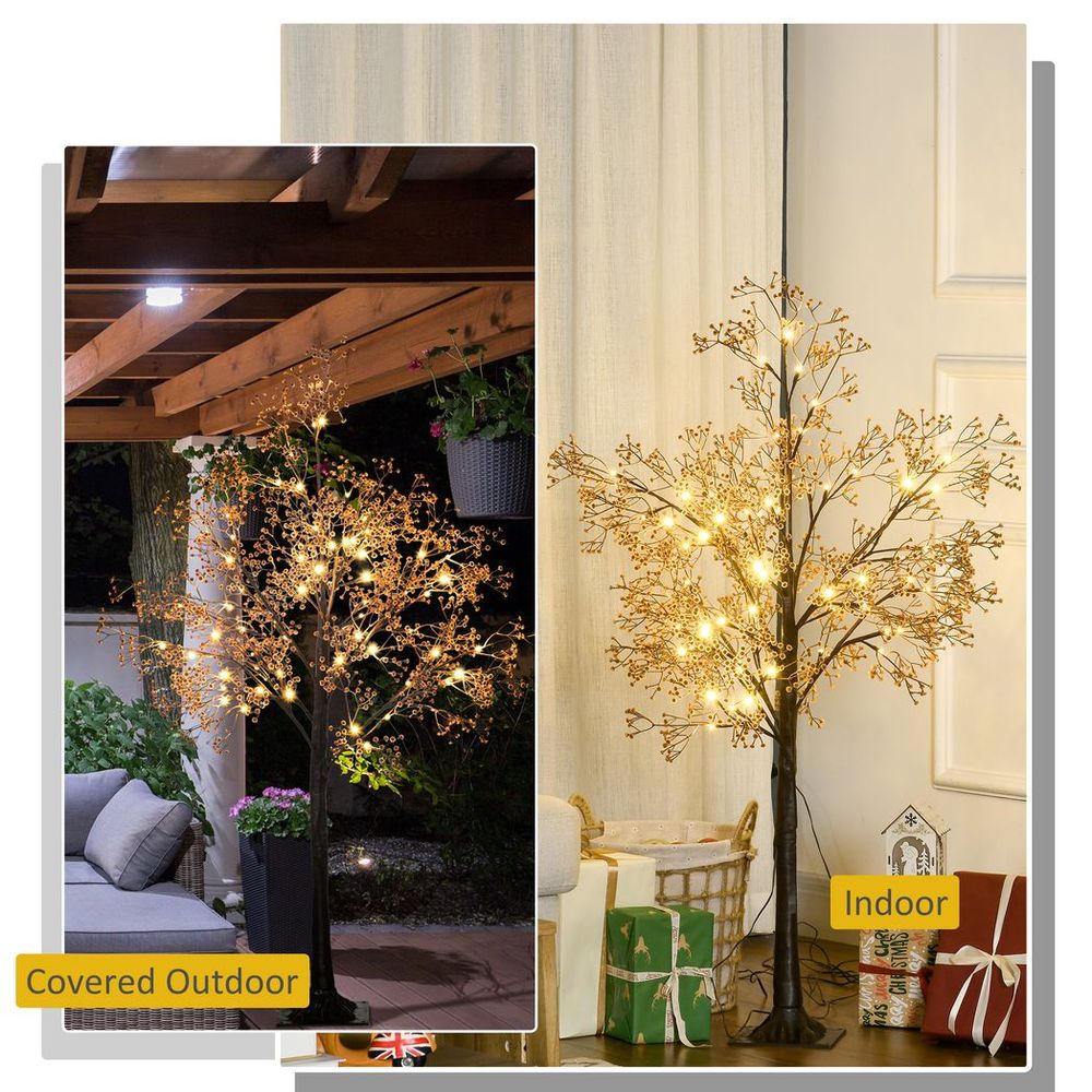 4FT Artificial Tree with Warm White LED Lights and Baby Breath Flowers for Festive Decor